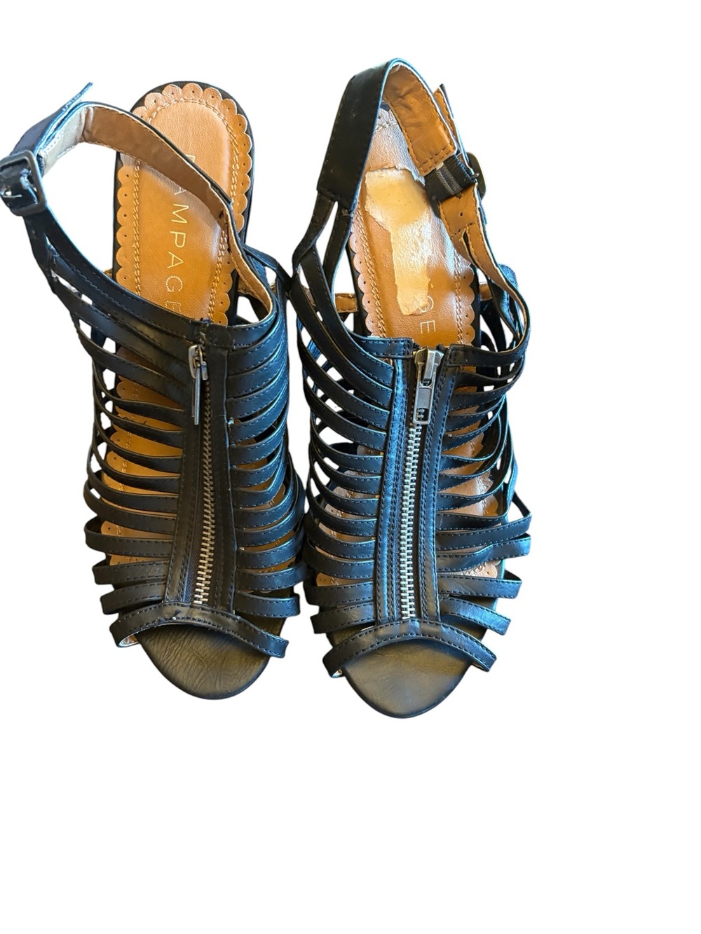 Rampage Black Strappy Zip Front Heeled Sandals